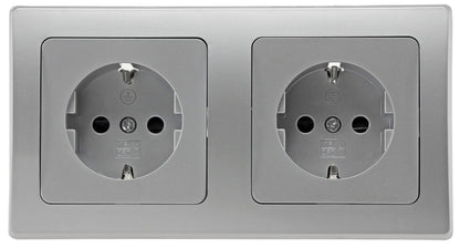 DELPHI Starter 2 Steckdo.+ 2-fach Rahmen 250V~/ 16A, Klemmanschluss, silber