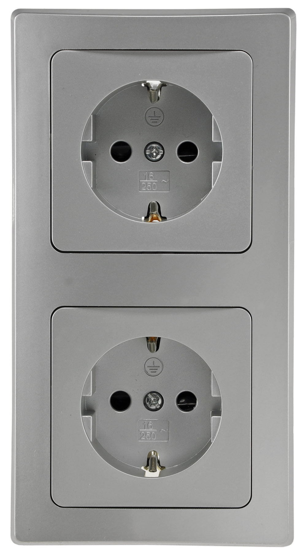 DELPHI Starter 2 Steckdo.+ 2-fach Rahmen 250V~/ 16A, Klemmanschluss, silber