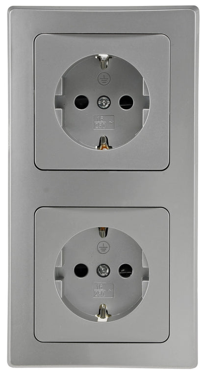 DELPHI Starter 2 Steckdo.+ 2-fach Rahmen 250V~/ 16A, Klemmanschluss, silber