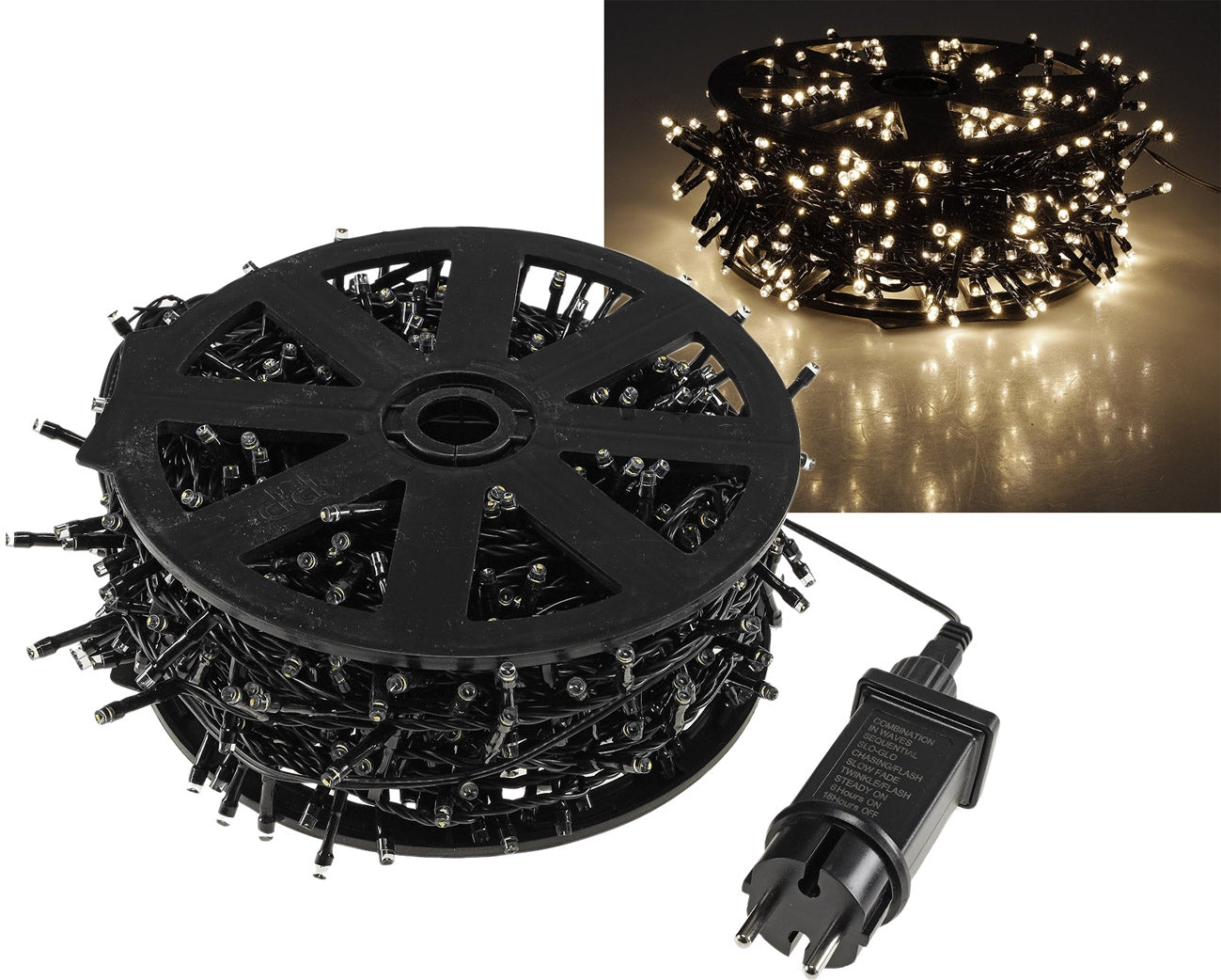 LED Aussen-Lichterkette "CT-ALK800" 80m warmweiß, Kabel schwarz, IP44, 800 LEDs