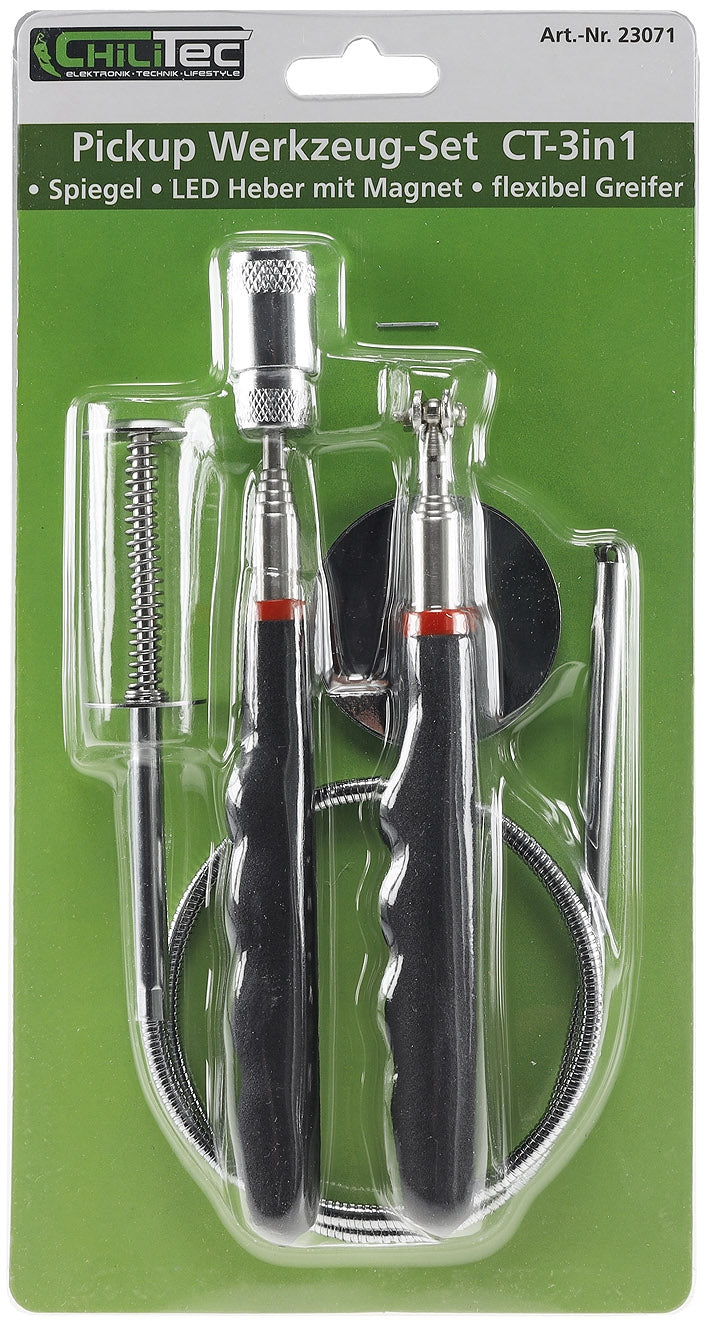 Pick up Tool Set  "CT-3in1" 3 Tools Spiegel, LED mit Magnet,flexibel Greifer