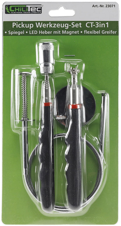 Pick up Tool Set  "CT-3in1" 3 Tools Spiegel, LED mit Magnet,flexibel Greifer