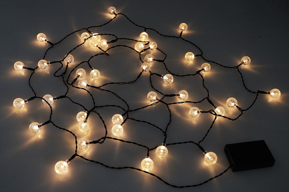 LED Batterie-Lichterkette "BubbleBall" 40 Kugeln 23mm Ø, 6m lang, warmweiß