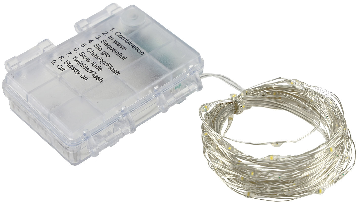 LED Batterie-Lichterkette "SilverWire80" 80 micro LEDs, 8m, warmweiß, IP44
