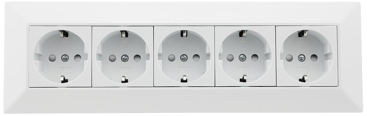 5-fach Steckdosenblock, weiß 250V~/ 16A, Aufbaumontage