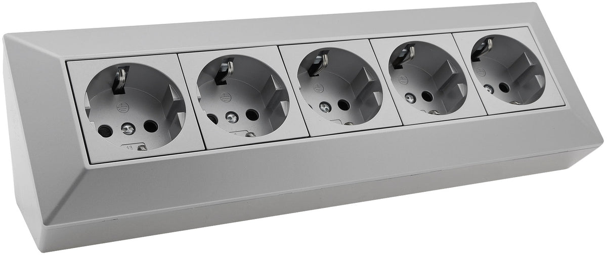 5-fach Steckdosenblock, silber 250V~/ 16A, Aufbaumontage