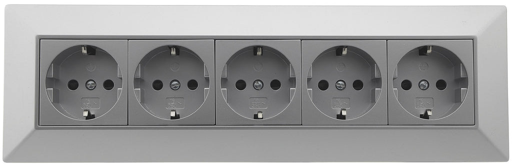 5-fach Steckdosenblock, silber 250V~/ 16A, Aufbaumontage