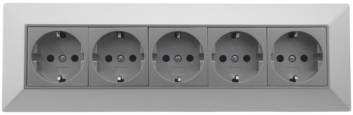 5-fach Steckdosenblock, silber 250V~/ 16A, Aufbaumontage