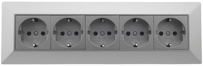 5-fach Steckdosenblock, silber 250V~/ 16A, Aufbaumontage