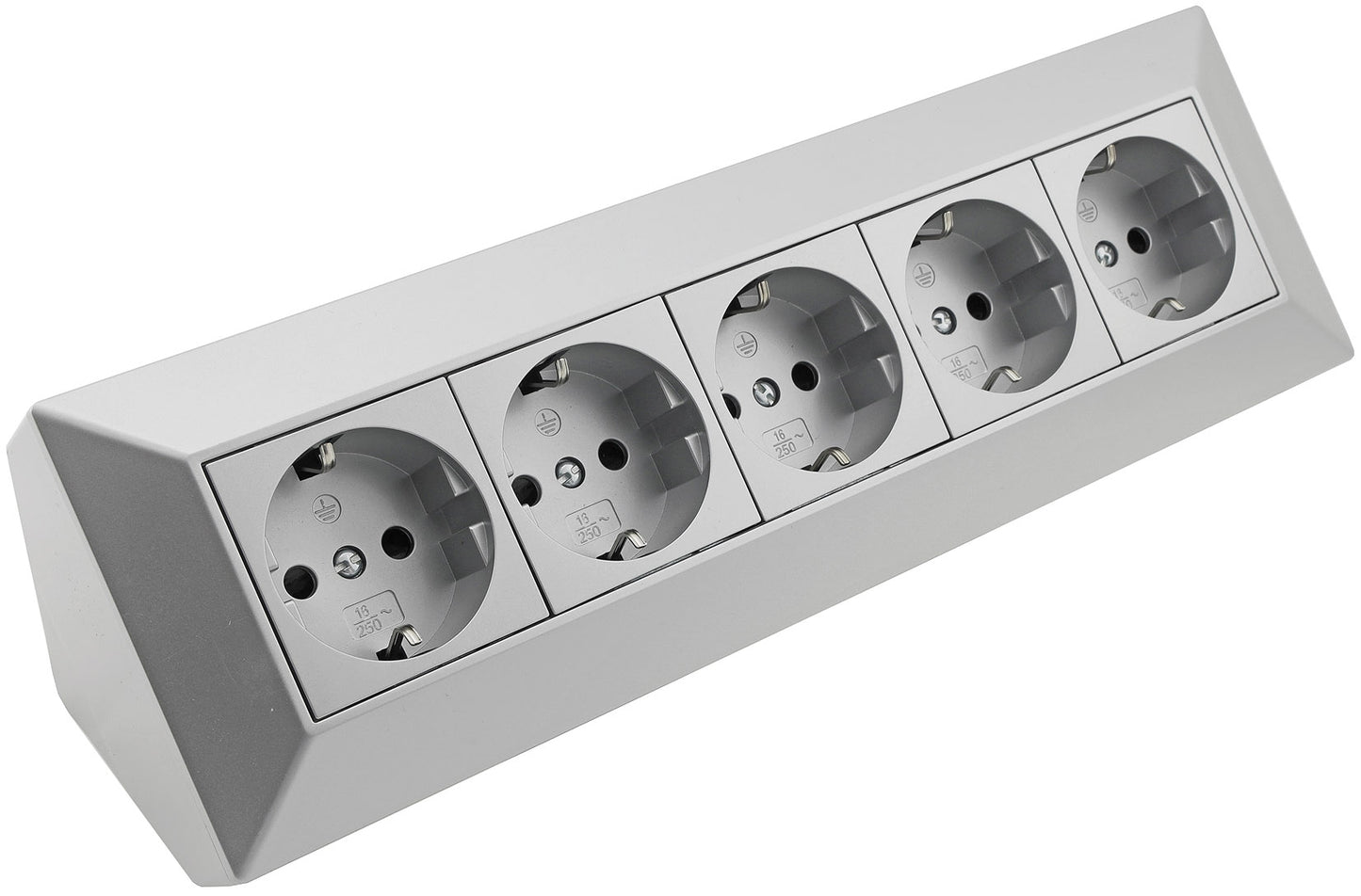 5-fach Steckdosenblock, silber 250V~/ 16A, Aufbaumontage