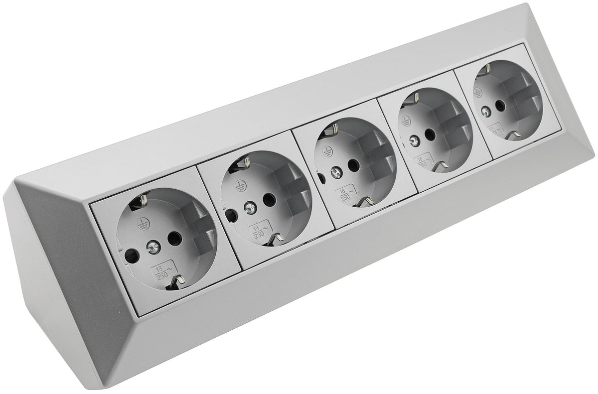 5-fach Steckdosenblock, silber 250V~/ 16A, Aufbaumontage