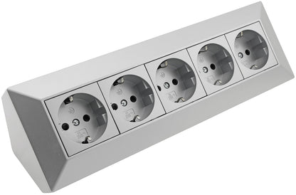 5-fach Steckdosenblock, silber 250V~/ 16A, Aufbaumontage