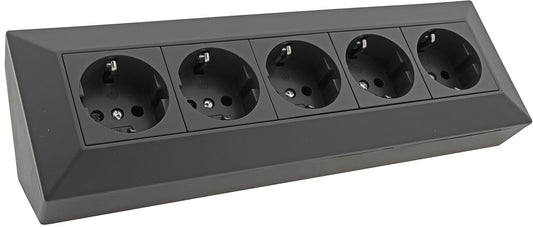 5-fach Steckdosenblock, schwarz 250V~/ 16A, Aufbaumontage