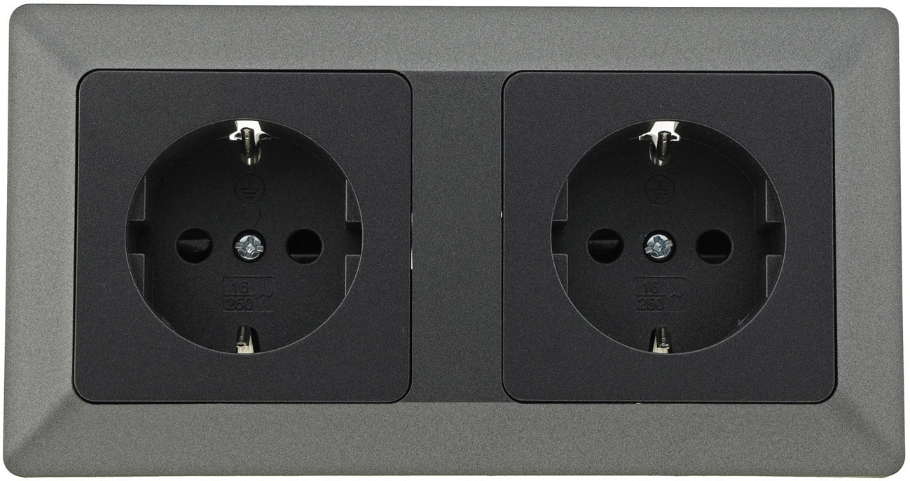 MILOS Set 2 Steckdo.+ 2-fach Rahmen 250V~/ 16A, Klemmanschluss, Anthrazit