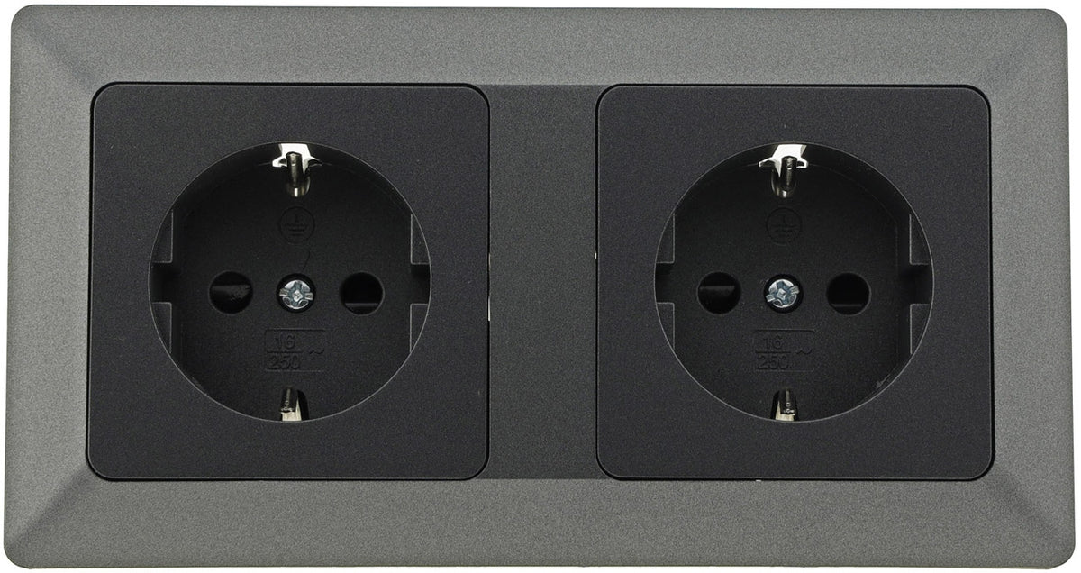MILOS Set 2 Steckdo.+ 2-fach Rahmen 250V~/ 16A, Klemmanschluss, Anthrazit