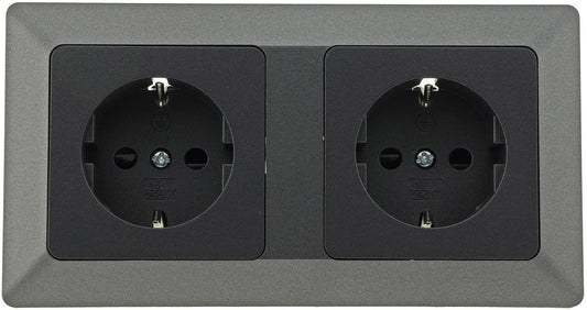 MILOS Set 2 Steckdo.+ 2-fach Rahmen 250V~/ 16A, Klemmanschluss, Anthrazit