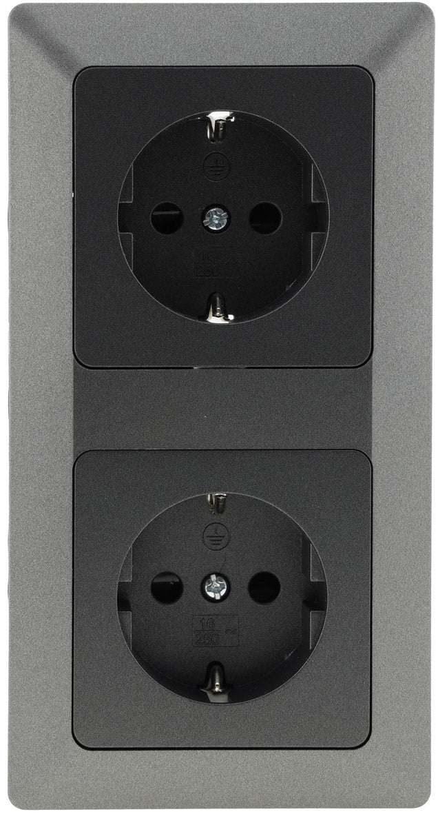MILOS Set 2 Steckdo.+ 2-fach Rahmen 250V~/ 16A, Klemmanschluss, Anthrazit
