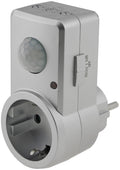 Zwischenstecker mit Bewegungsmelder 120°, 9m Reichweite , 230V/1200W, silber
