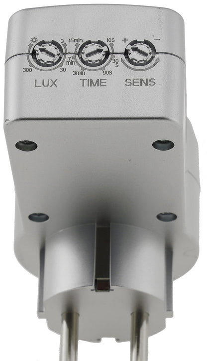 Zwischenstecker mit Bewegungsmelder 120°, 9m Reichweite , 230V/1200W, silber