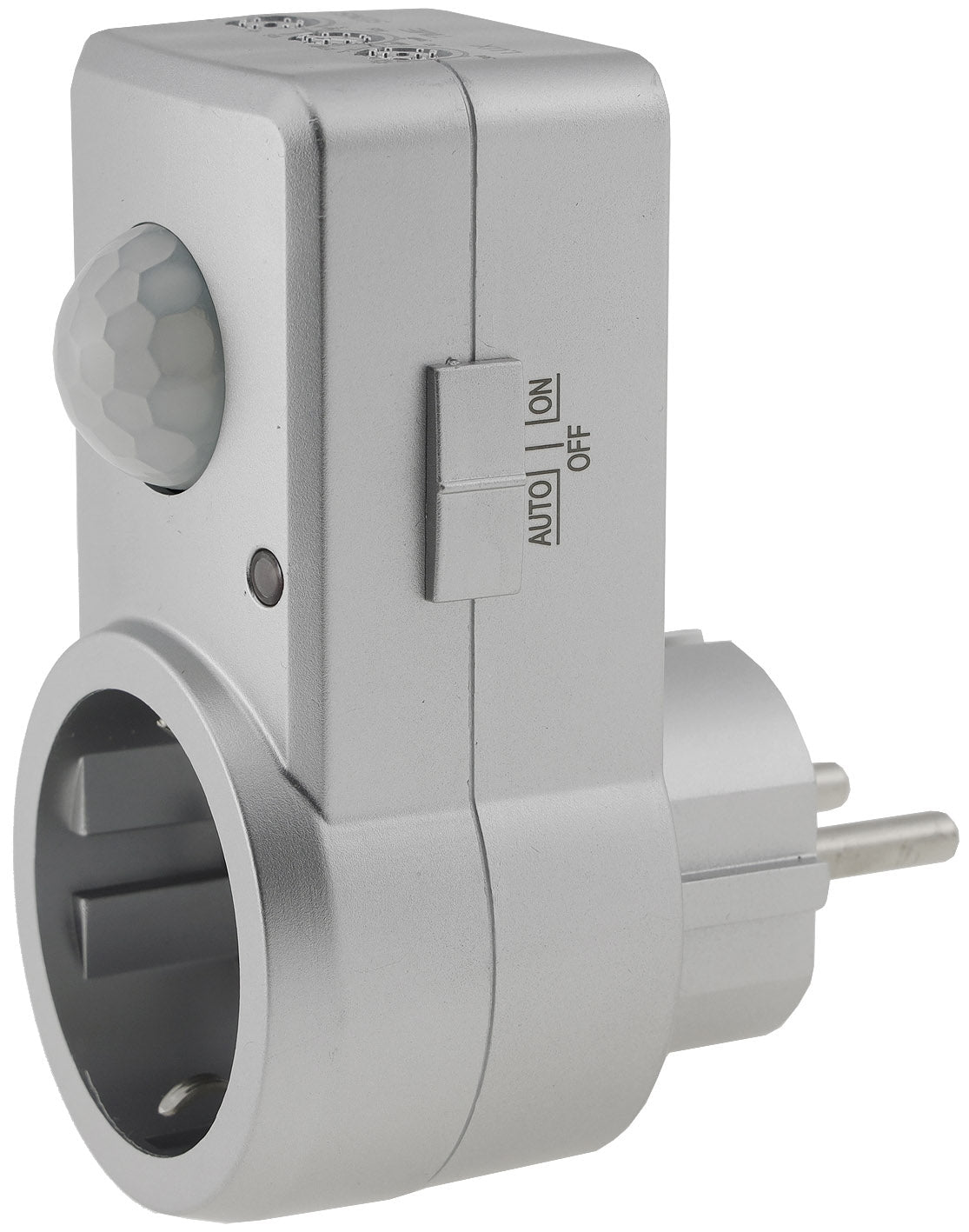 Zwischenstecker mit Bewegungsmelder 120°, 9m Reichweite , 230V/1200W, silber