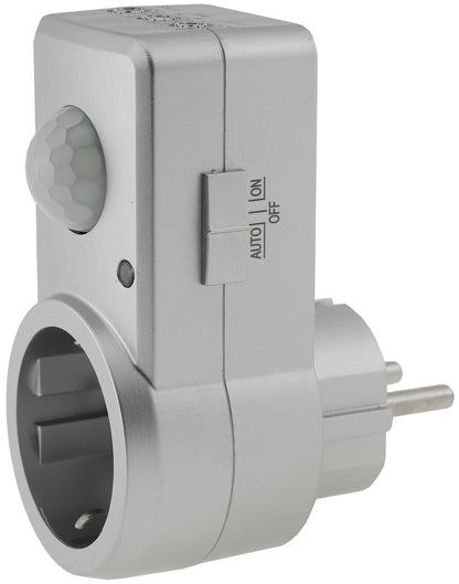 Zwischenstecker mit Bewegungsmelder 120°, 9m Reichweite , 230V/1200W, silber