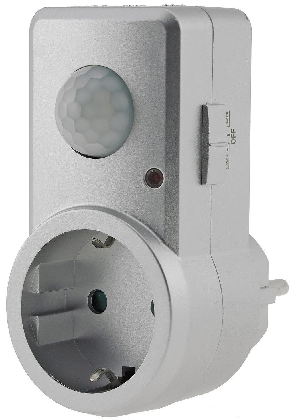 Zwischenstecker mit Bewegungsmelder 120°, 9m Reichweite , 230V/1200W, silber