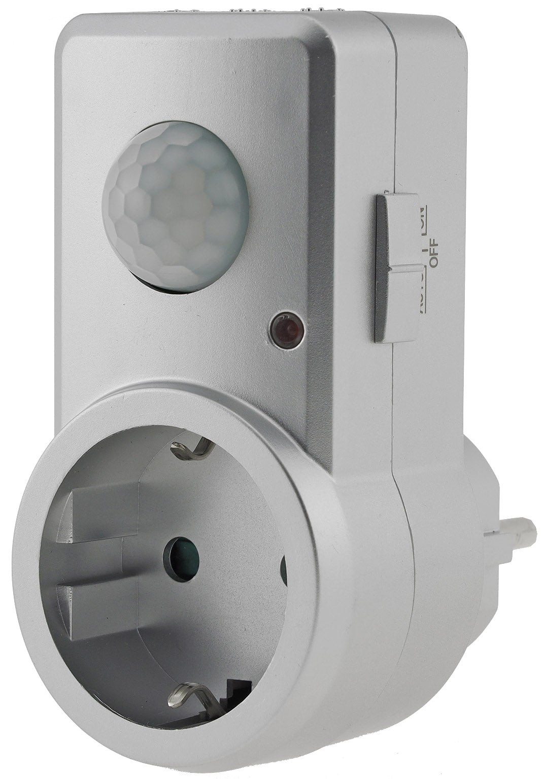 Zwischenstecker mit Bewegungsmelder 120°, 9m Reichweite , 230V/1200W, silber