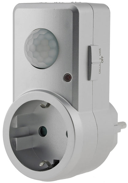Zwischenstecker mit Bewegungsmelder 120°, 9m Reichweite , 230V/1200W, silber