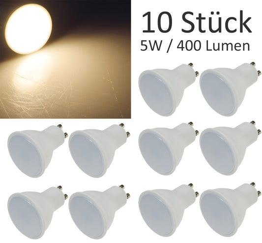 10er Pack LED Strahler GU10 3000k, 400lm, 230V/5W, 120°, warmweiß