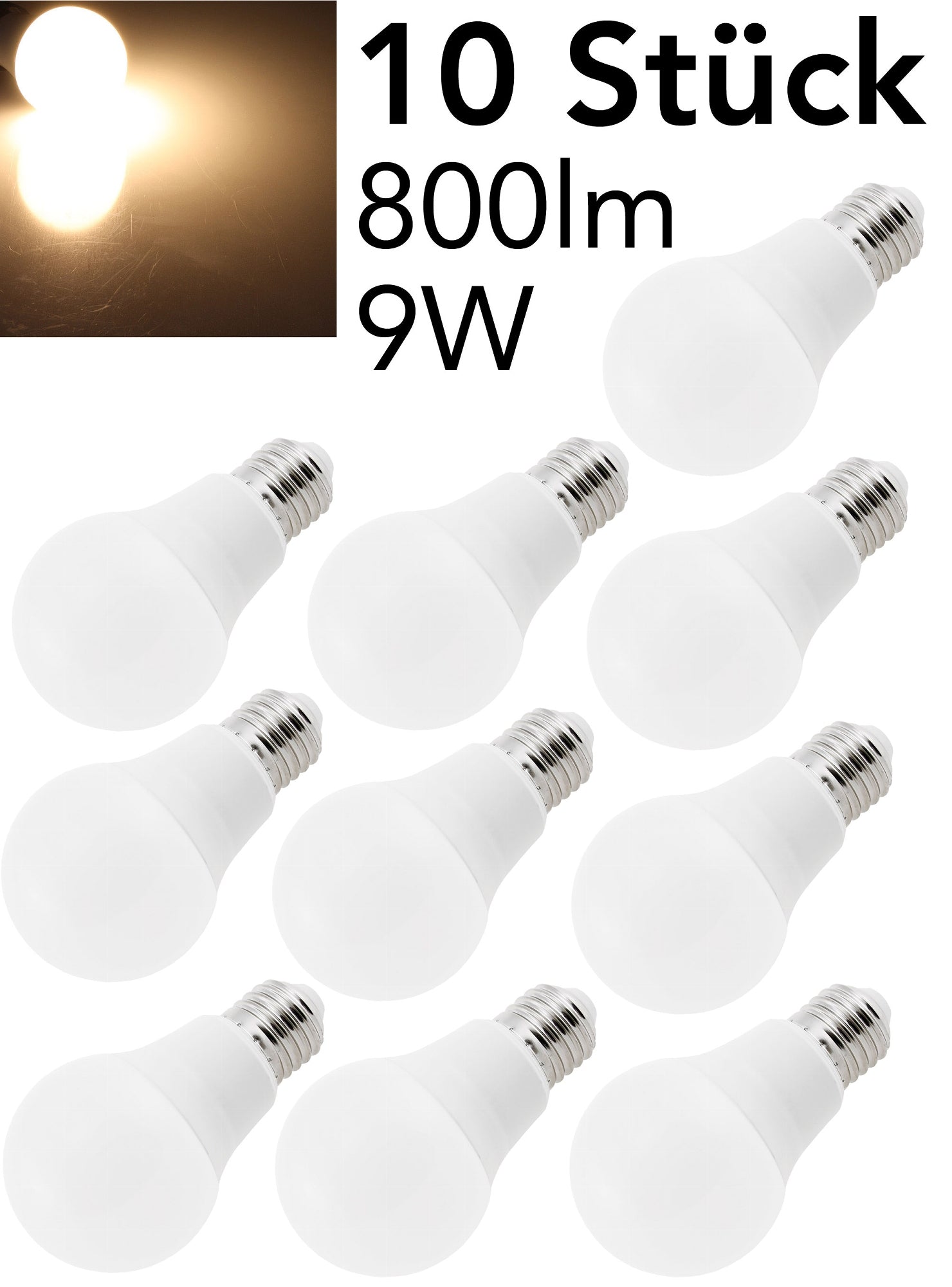 LED Glühlampe E27 "G80 Promo" 10er-Pack 2800k, 800lm, 230V/9W, 160°, warmweiß
