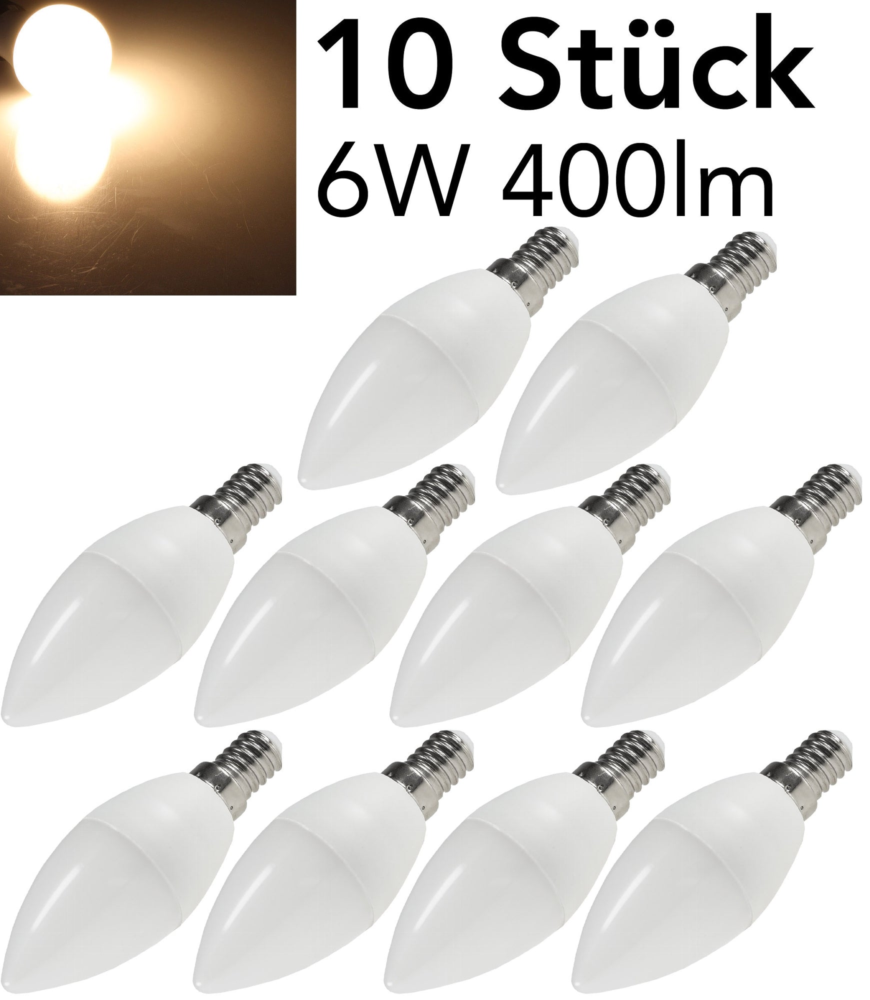 LED Kerzenlampe E14 "K50 Promo" 10er-Set 3000k, 450lm, 230V/6W, 160°, warmweiß