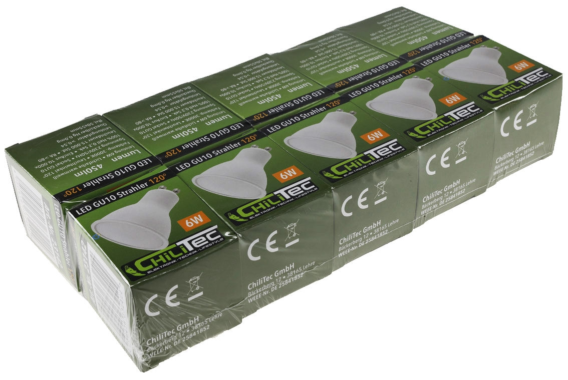 LED Strahler GU10 "H50 Promo1" 10er-Pack 3000k, 450lm, 230V/6W, 120°, warmweiß