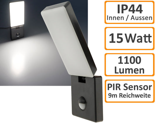 LED Wandleuchte ANTHRAZIT 4000K 15W, 1100lm, PIR-Bewegungsmelder, IP44