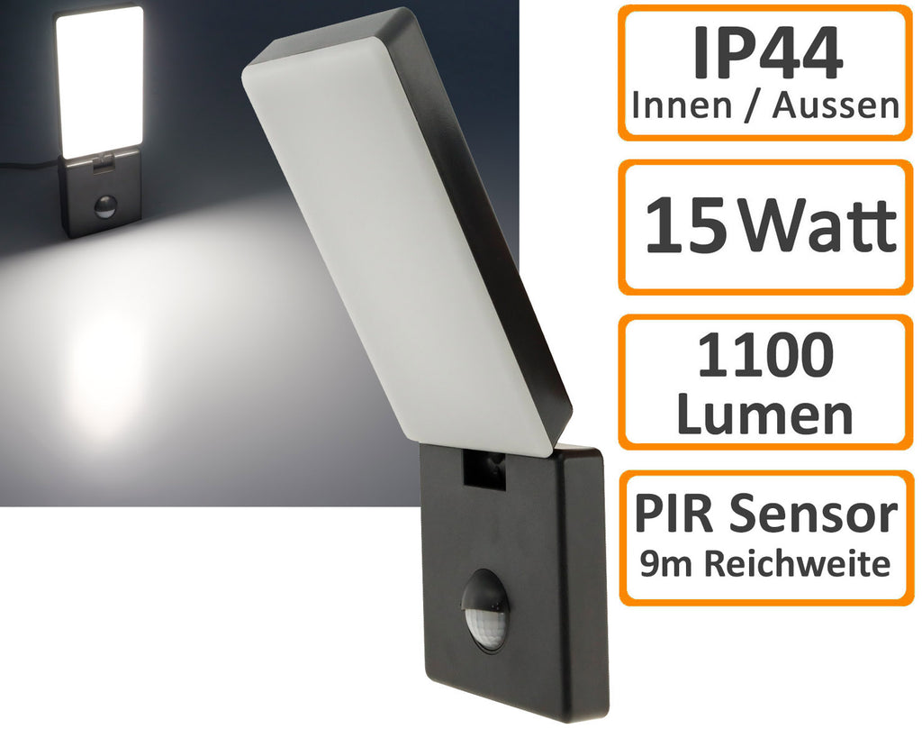 LED Wandleuchte ANTHRAZIT 4000K 15W, 1100lm, PIR-Bewegungsmelder, IP44