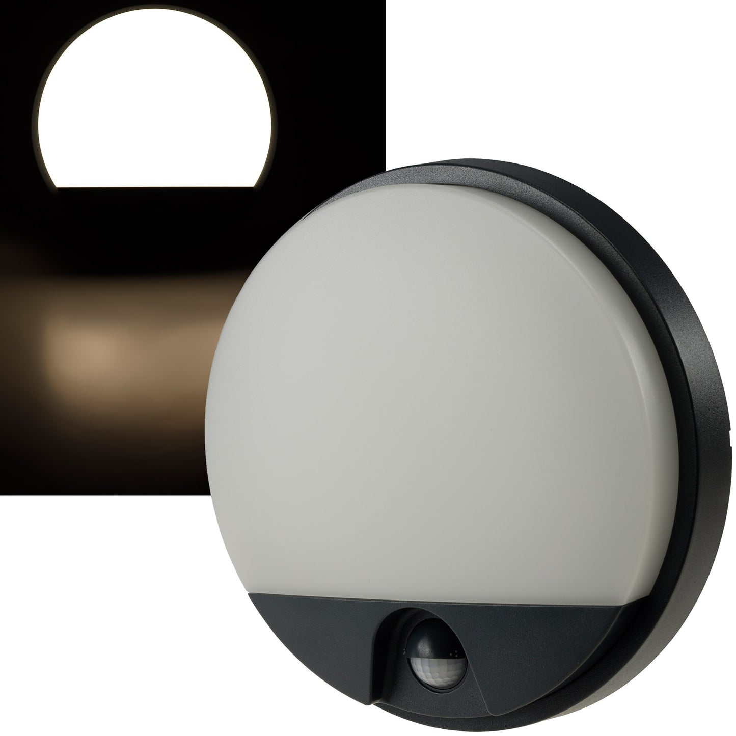 LED Wandleuchte ANTHRAZIT IP54, Rund 15W, 1150lm, Bewegungsmelder, 4000k