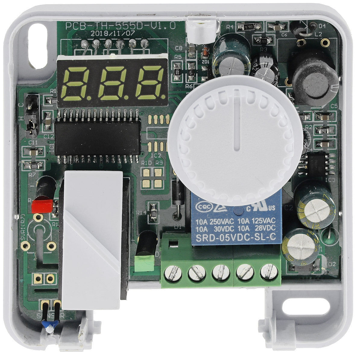 Raumtemperatur-Regler Thermostat "RT-55" 7A, weißes LED-Display, 5-30°C, 110-230V