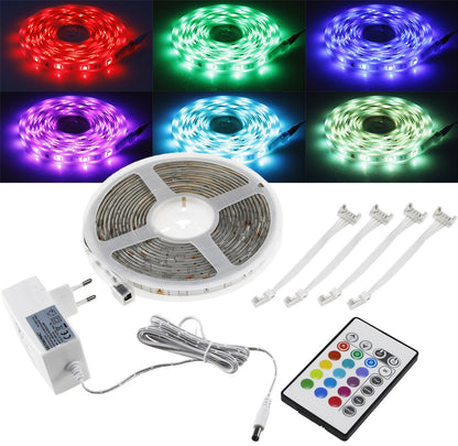 RGB LED-Stripe Set 5m + Mini Controller Farbwechsel, FB, IP20, mit Netzteil