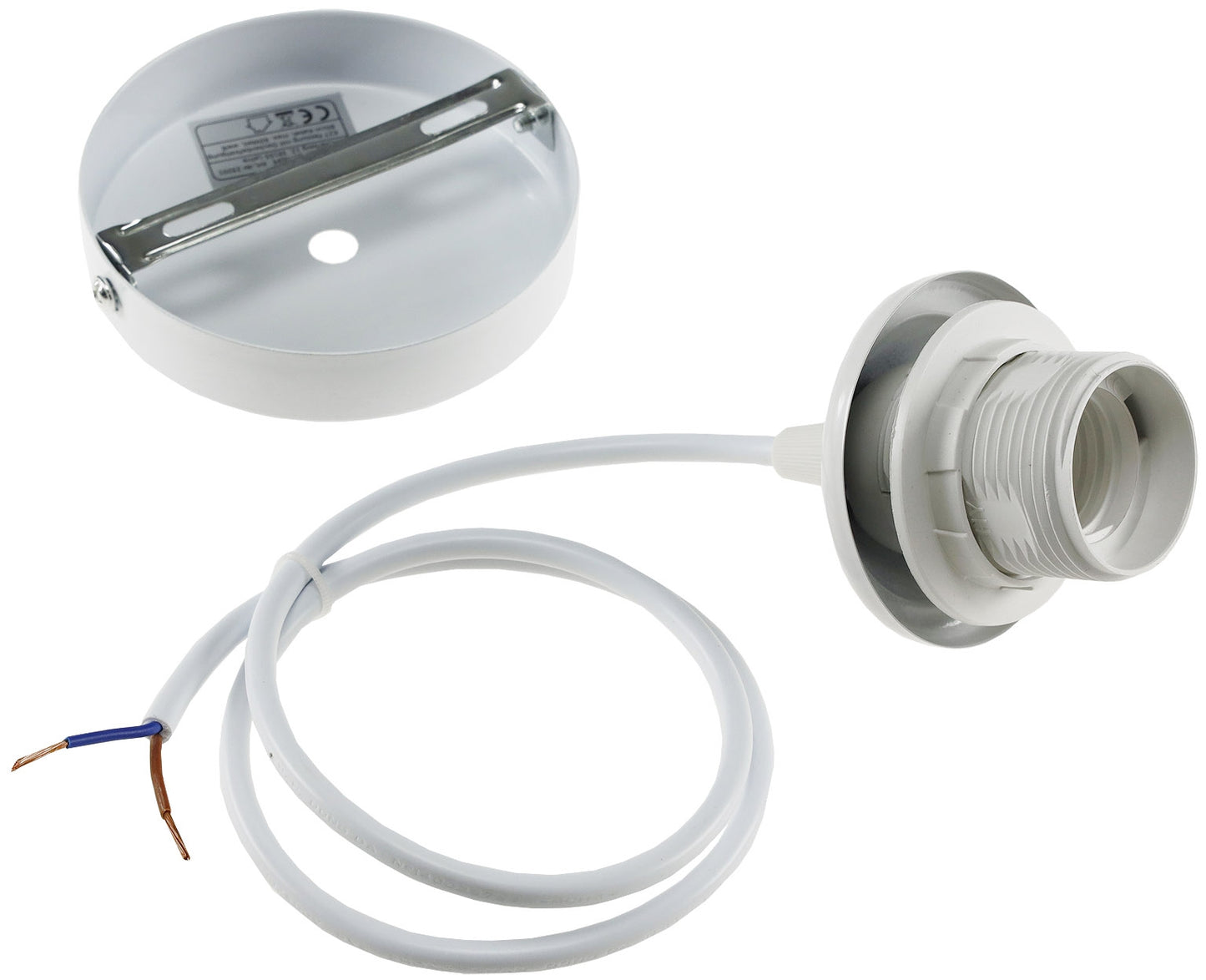 Hängeleuchte mit E27 Fassung, 80cm Kabel Ø 40mm für Lampenschirme, weiß