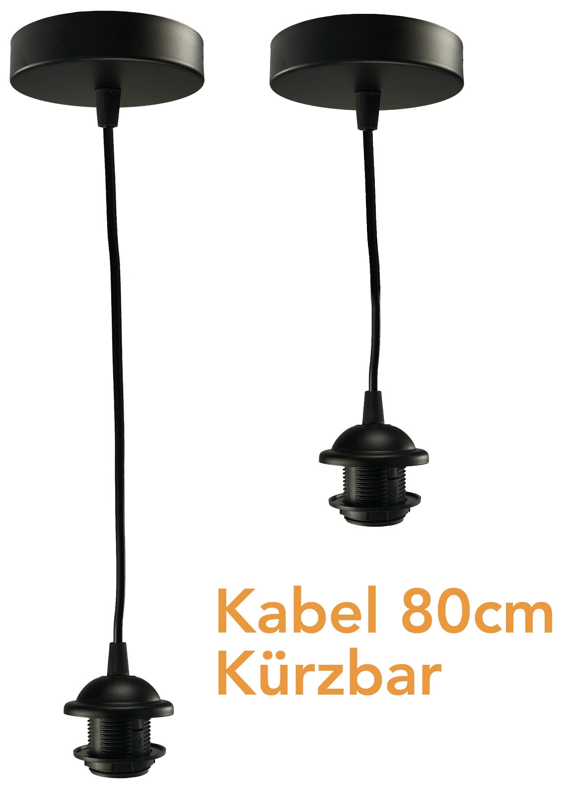 Hängeleuchte mit E27 Fassung, 80cm Kabel Ø 40mm für Lampenschirme, schwarz