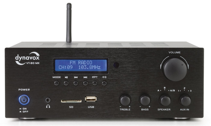 Hifi-Verstärker "VT-80 MK" 160W, schwarz 2xLine IN, USB/SD, Radio, Fernbedienung