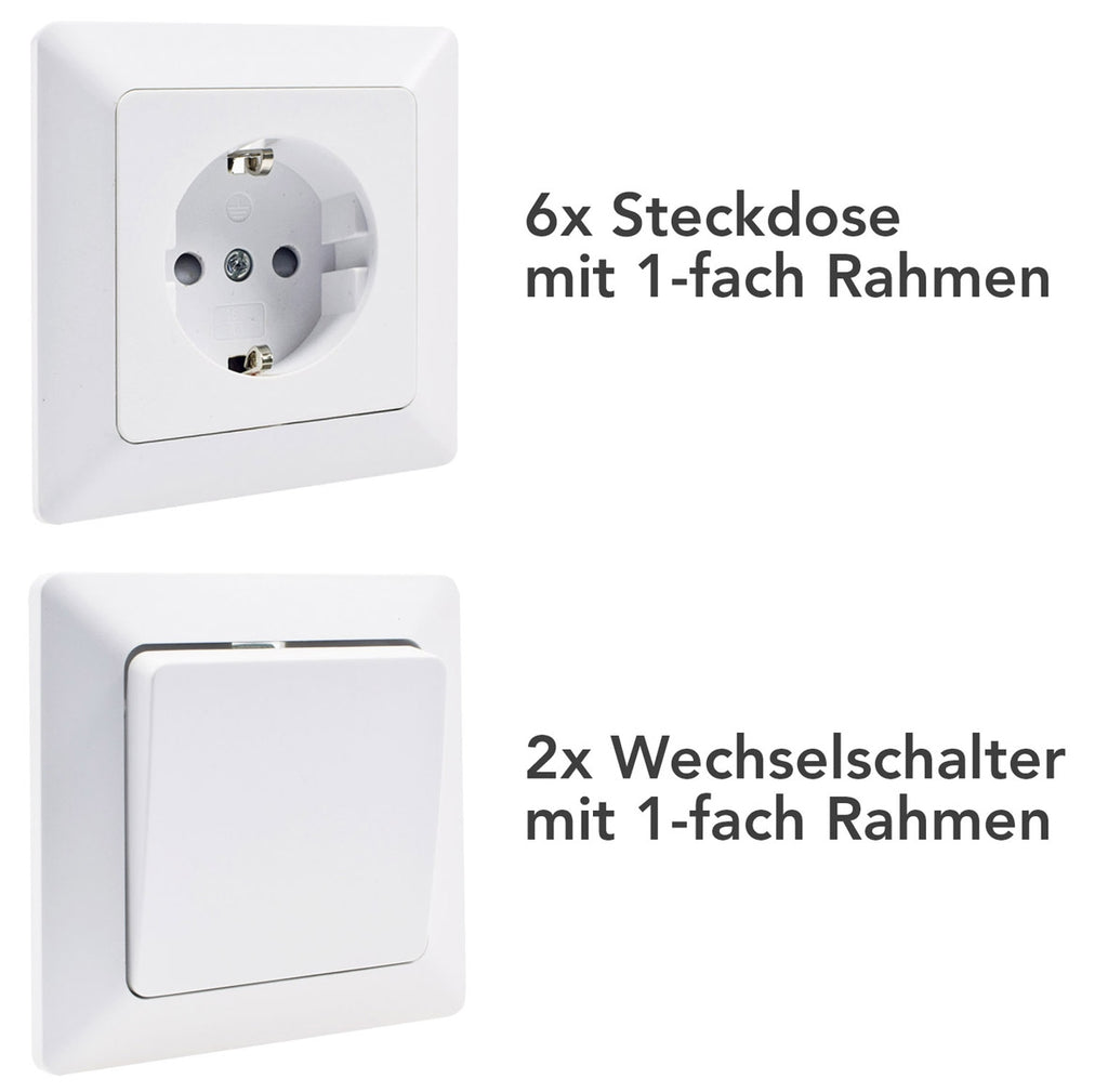 MILOS Starter-Kit, 16-teilig, weiß matt 6x Steckdose, 2x Schalter, Klemmanschl.