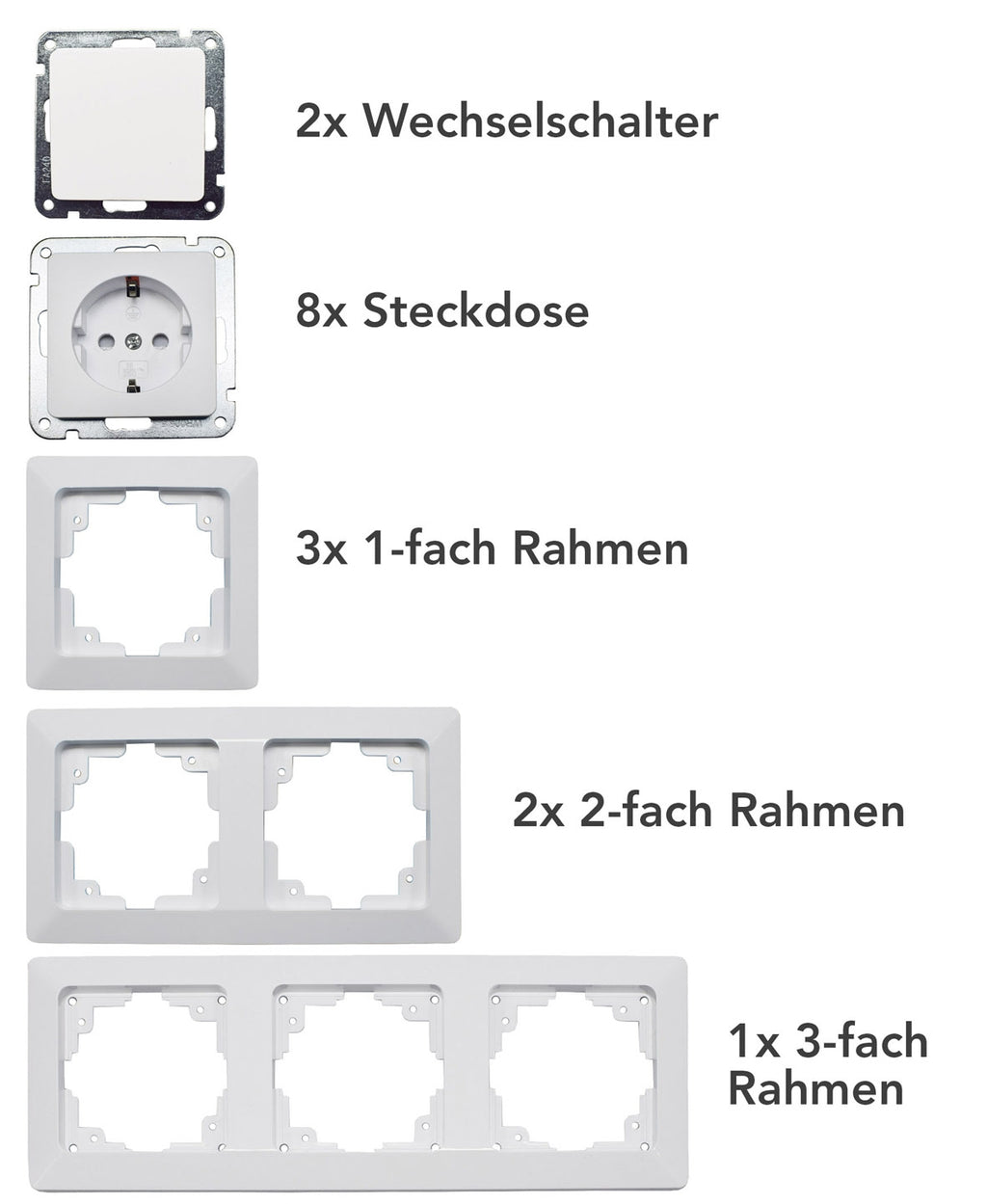 MILOS Starter 16-tlg "PRO",weiß matt 8x Steckdose, 2x Schalter, Klemmanschluß