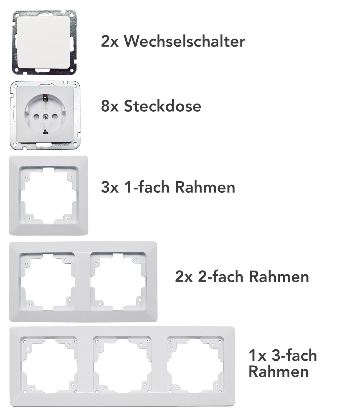 MILOS Starter 16-tlg "PRO",weiß matt 8x Steckdose, 2x Schalter, Klemmanschluß
