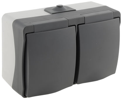 NUQUI Feuchtraum Doppel-Steckdose horiz. IP54, Aufputz, 250V~/ 16A