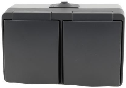 NUQUI Feuchtraum Doppel-Steckdose horiz. IP54, Aufputz, 250V~/ 16A