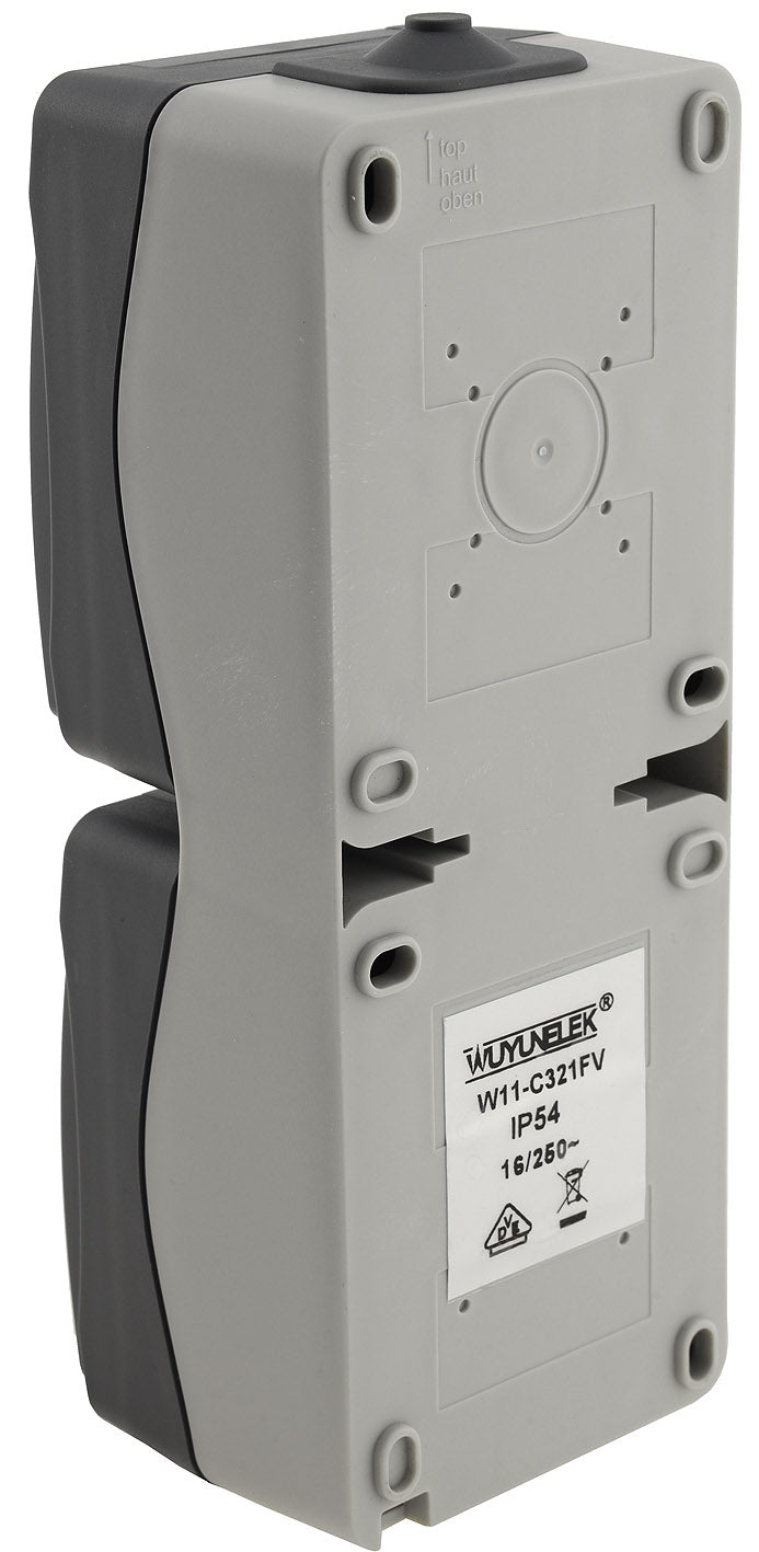 NUQUI Feuchtraum Doppel-Steckdose verti. IP54, Aufputz, 250V~/ 16A