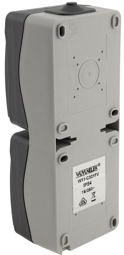 NUQUI Feuchtraum Doppel-Steckdose verti. IP54, Aufputz, 250V~/ 16A