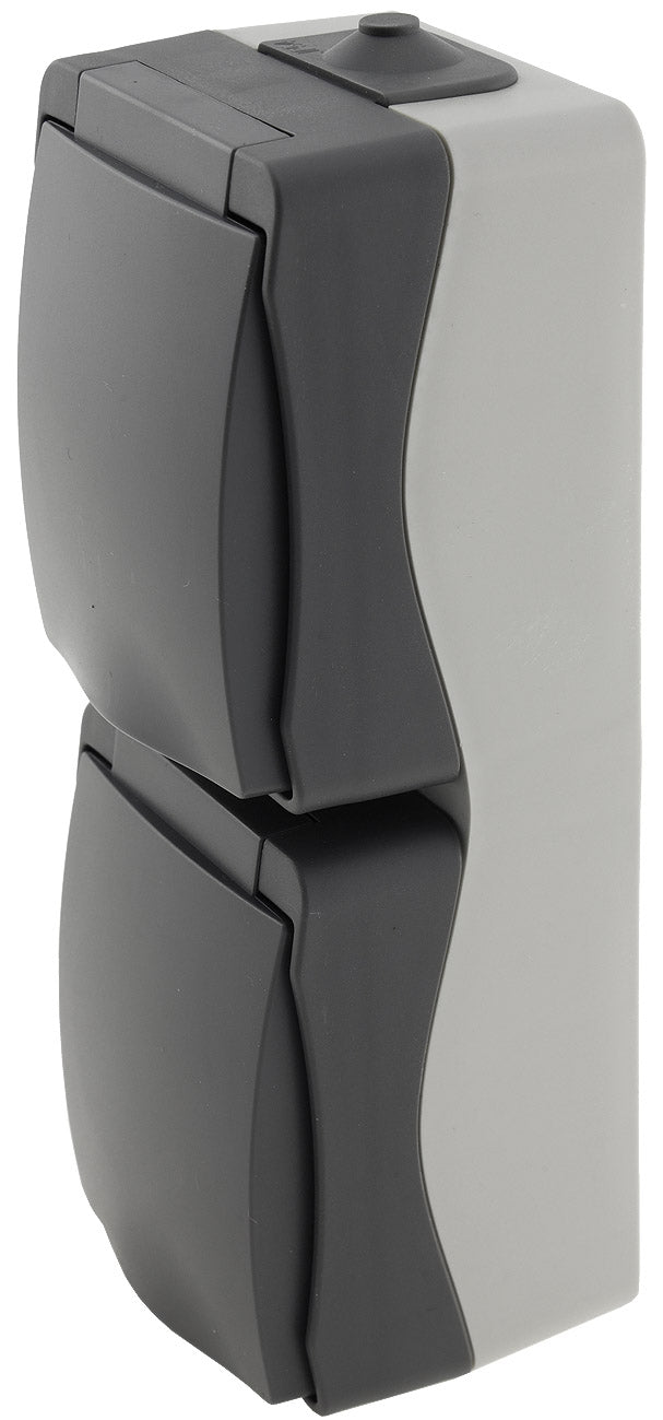 NUQUI Feuchtraum Doppel-Steckdose verti. IP54, Aufputz, 250V~/ 16A