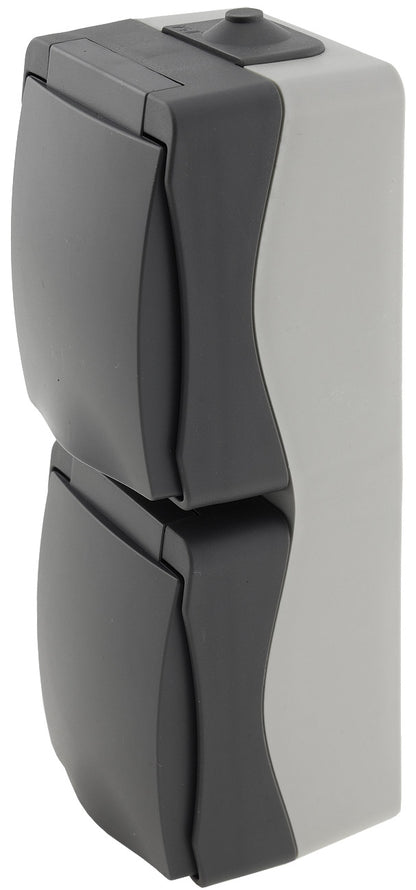 NUQUI Feuchtraum Doppel-Steckdose verti. IP54, Aufputz, 250V~/ 16A
