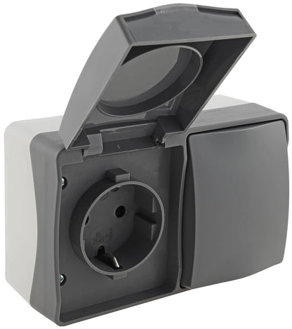 NUQUI Feuchtraum Schalter & Steckdose IP54, Aufputz, 250V~/ 10A/16A Horizontal